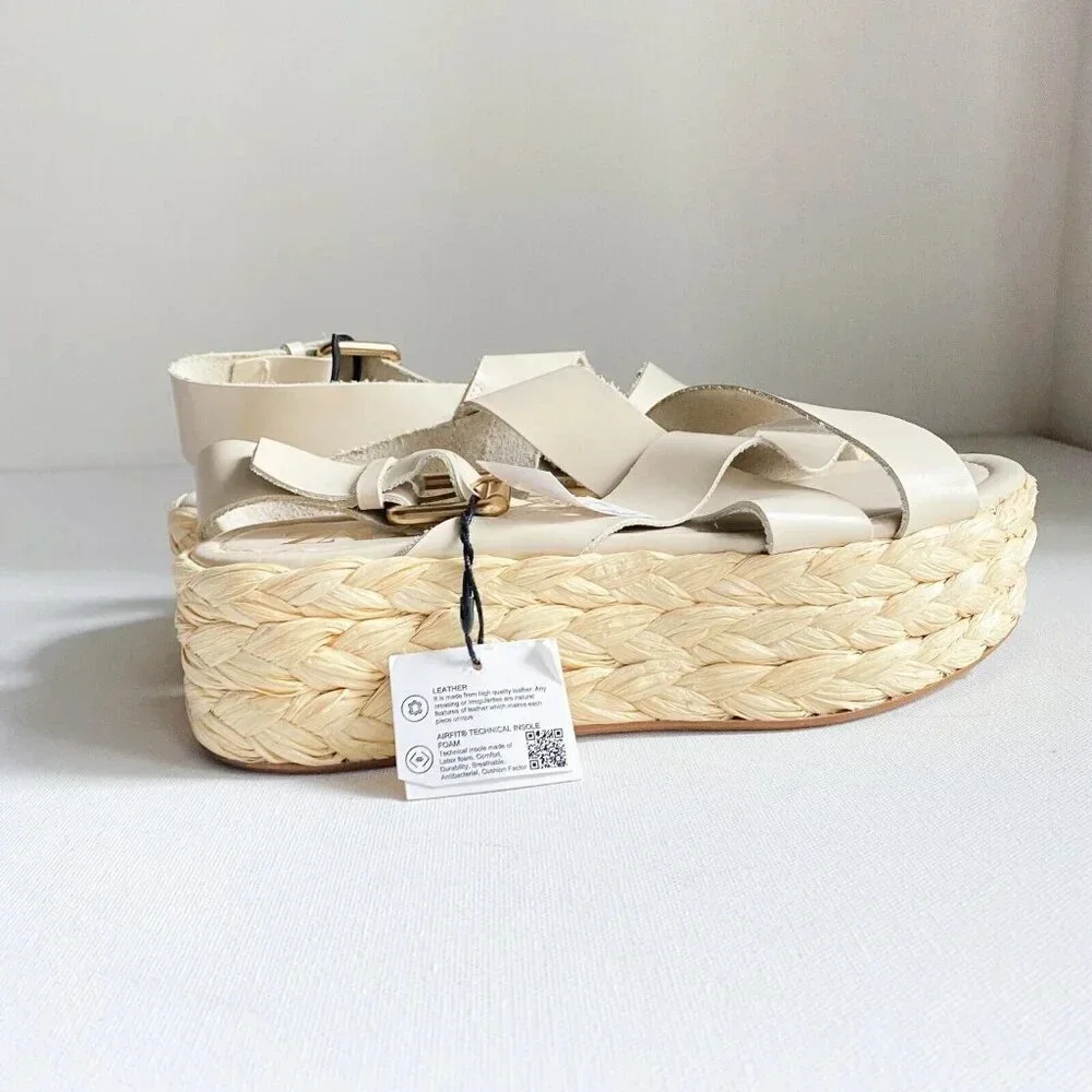 NWT Zara Ivory  Leather Strappy Flatform Platform Espadrille Sandals 40 - Picture 3 of 5